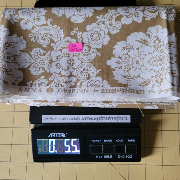 1 Yard Anna Griffin Tan w/White Floral Fabric The Georgette Collection - Picture 4 of 4